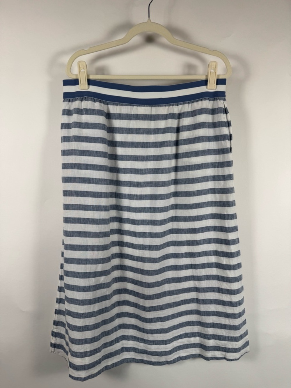 J. Jill Love Linen Seaside Striped Midi Skirt Blue White Button Side Coastal LP - Picture 4 of 9